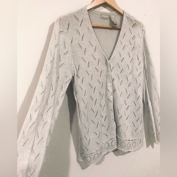 Liz Claiborne Womens Button Down Sweater Crochet 90’s Y2K Grandma Core Size L - Picture 2 of 4